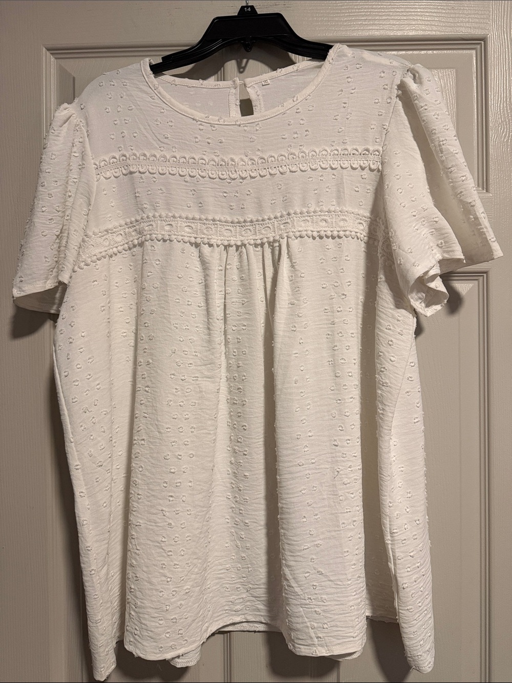 White Eyelet Short Sleeve Blouse - Women's Top